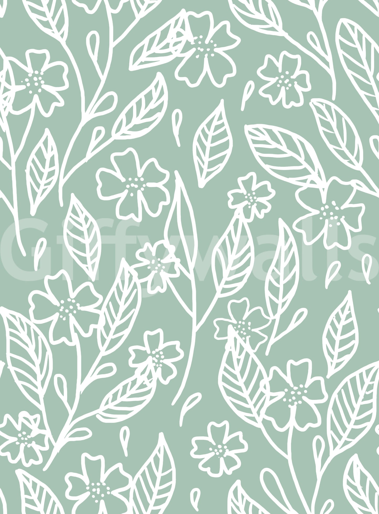 Sage Green Hand-Drawn Floral Line Art Wallpaper