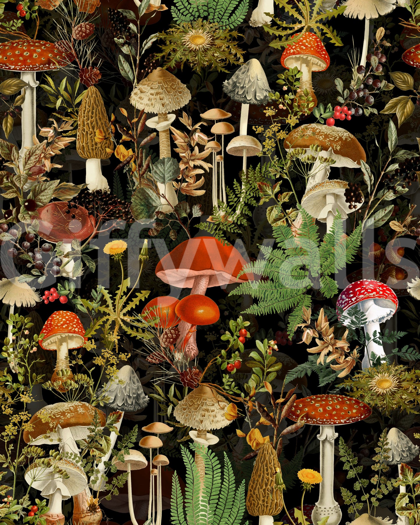 Vintage Woodland Mushroom Harvest Wallpaper