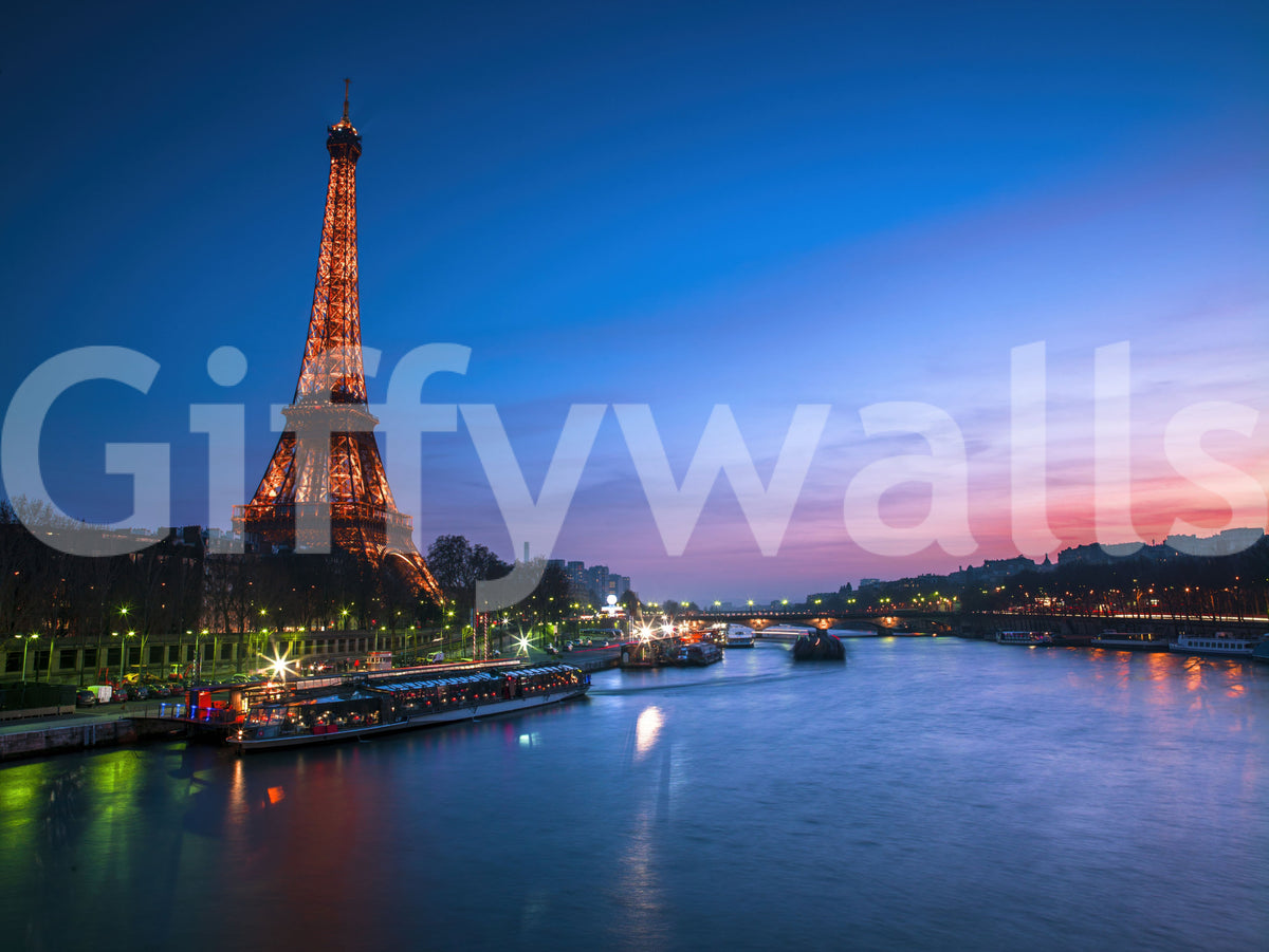Parisian River Nightscape Wall Mural