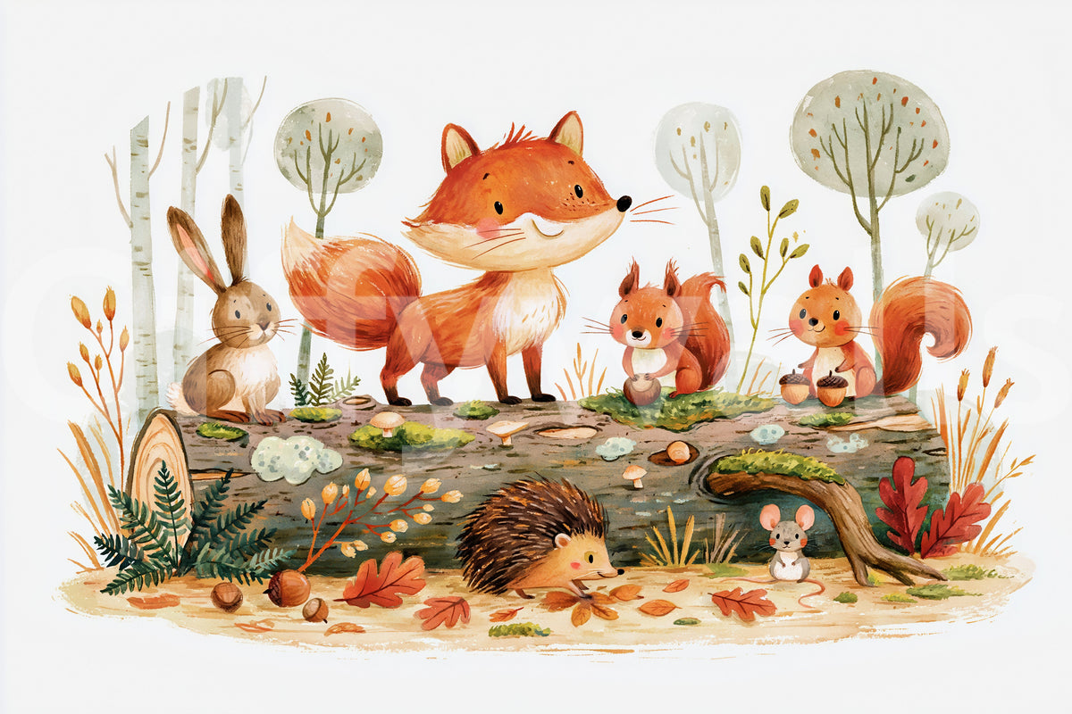 Forest Friends Autumnal Woodland Gathering Wall Mural