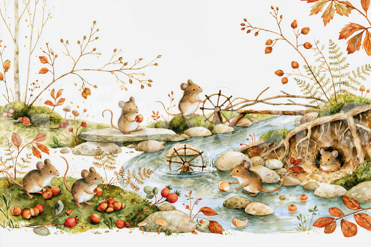 Autumnal Woodland Friends Mice Forest Adventure Wall Mural