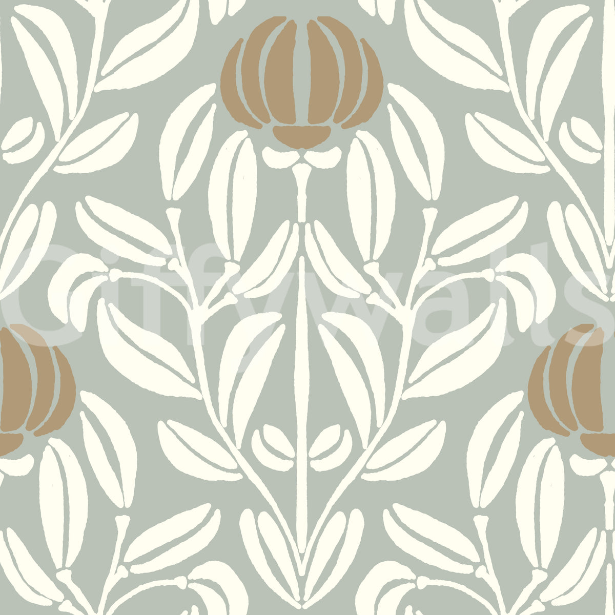 Sage and Cream Botanical Symmetry Wallpaper
