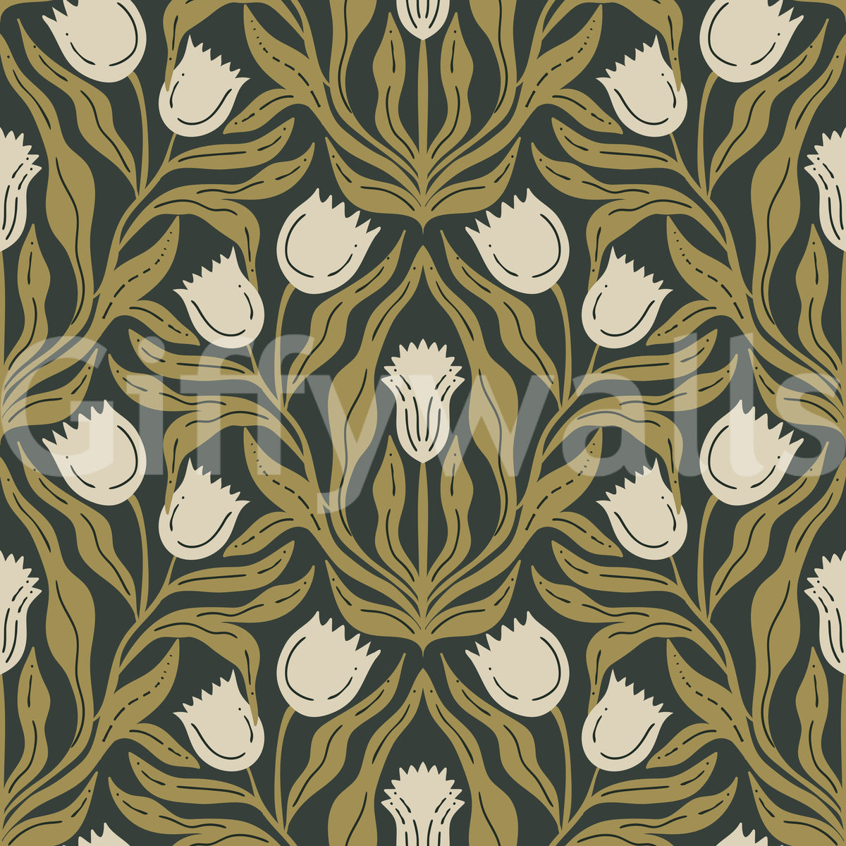 Art Nouveau Tulip Botanical Pattern Wallpaper