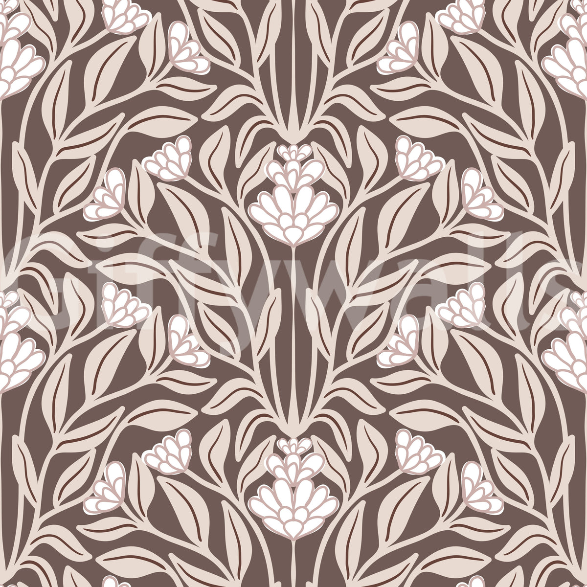 Monochromatic Botanical Garden Damask Wallpaper