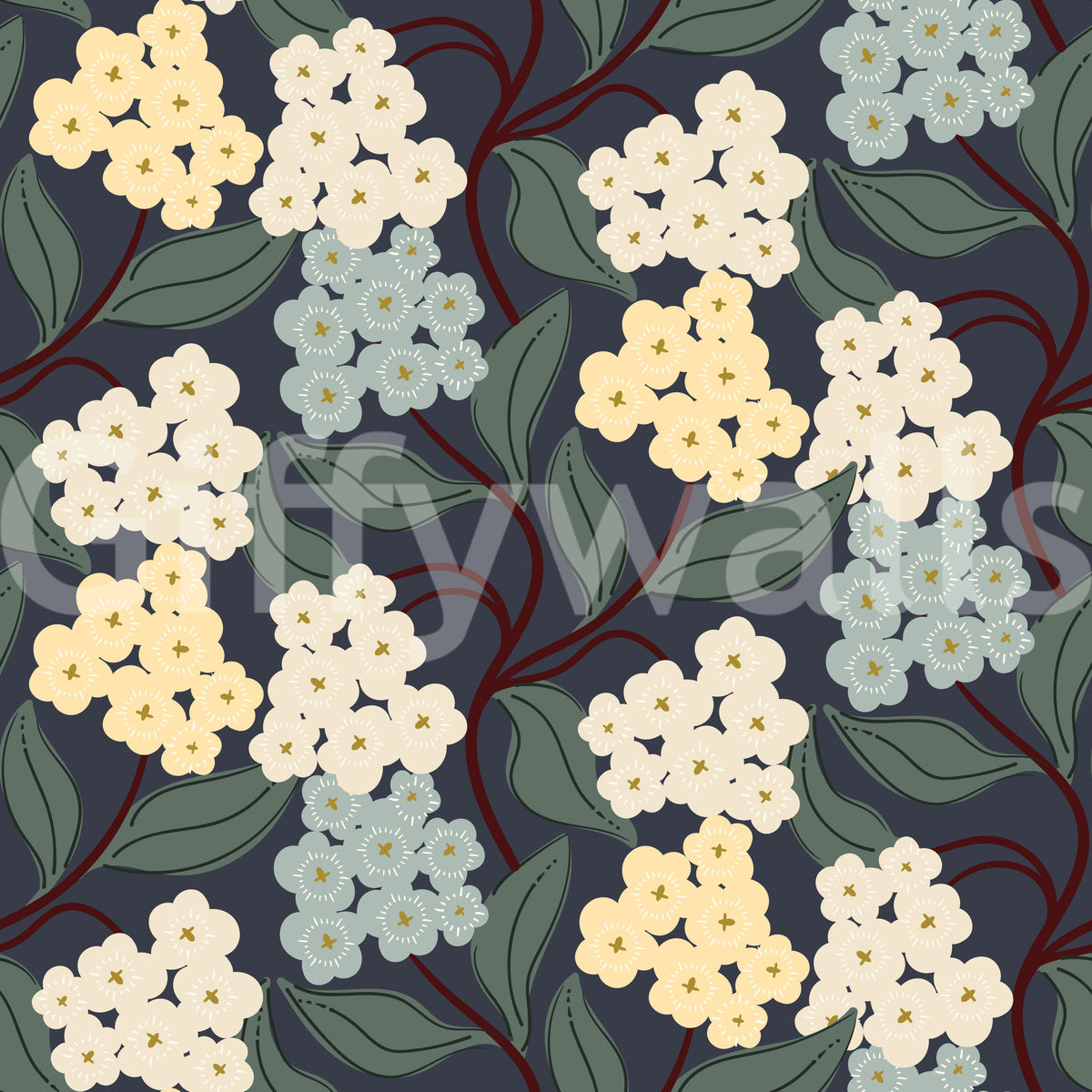 Midnight Meadow Botanical Clusters Wallpaper