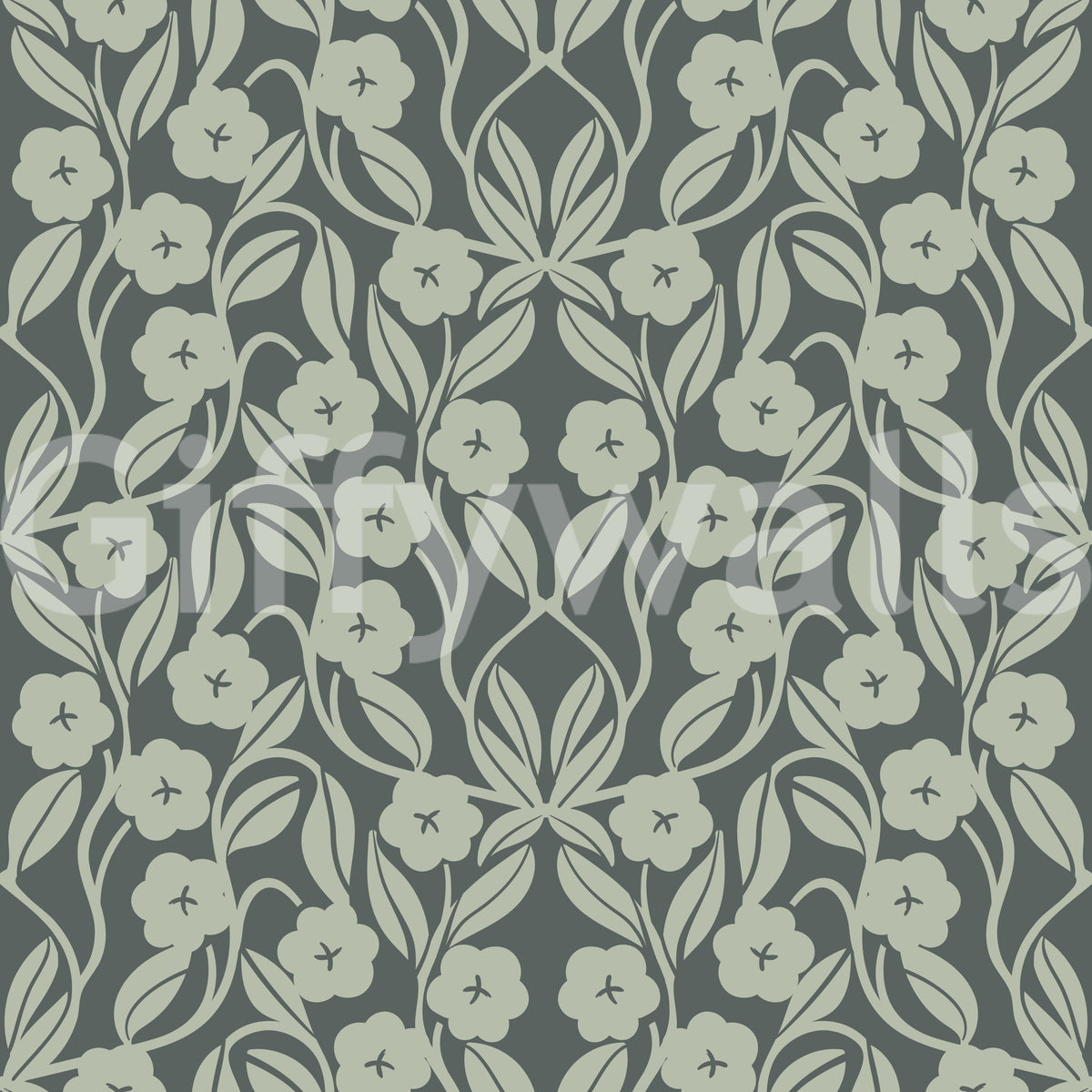 Sage Botanical Scroll Damask Wallpaper