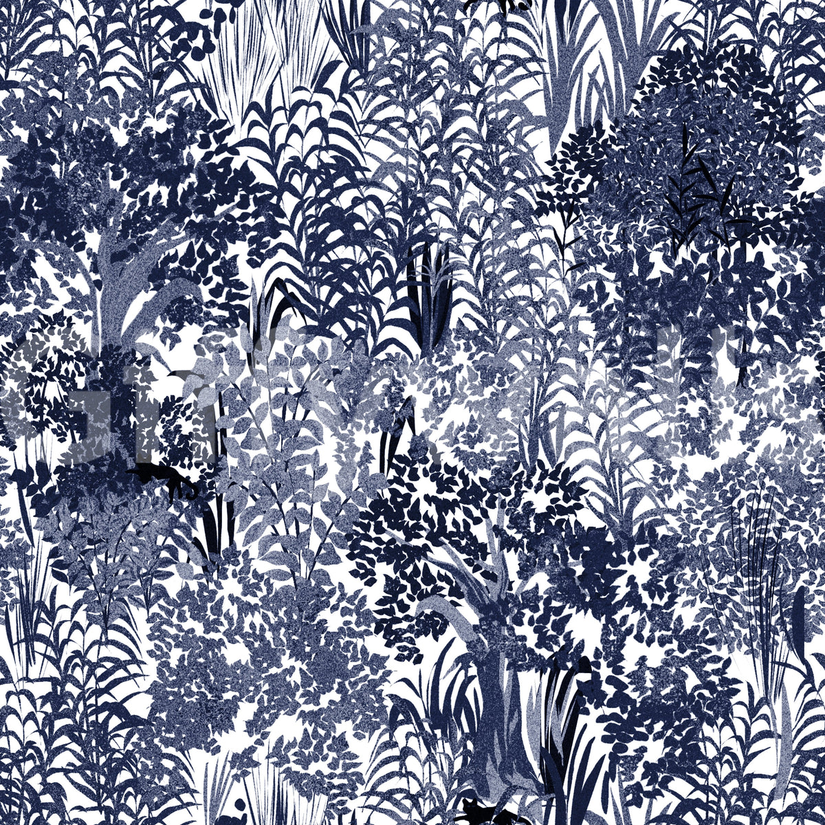 Indigo Jungle Foliage Layering Wallpaper