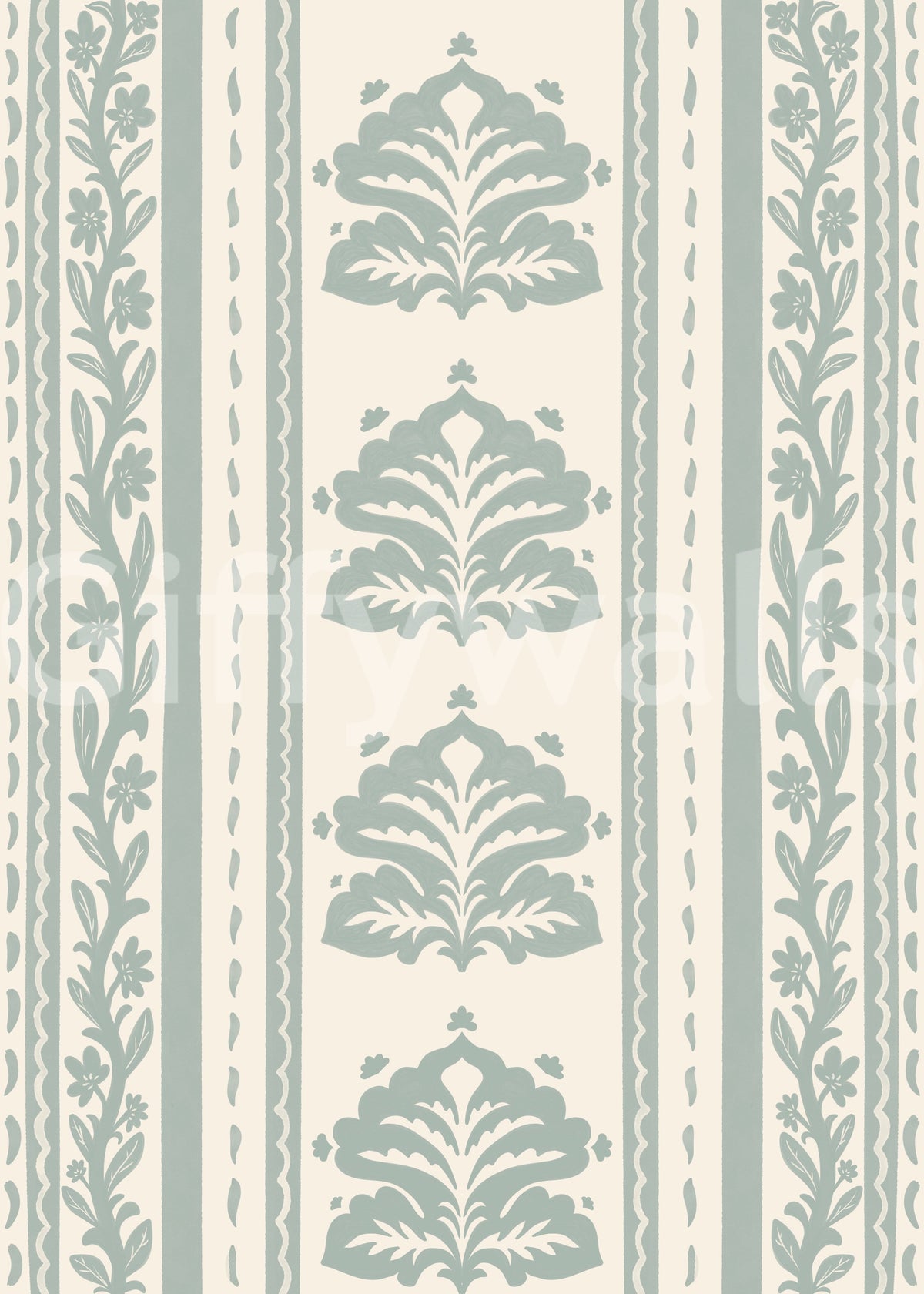Sage Green Damask Stripe Pattern Wallpaper