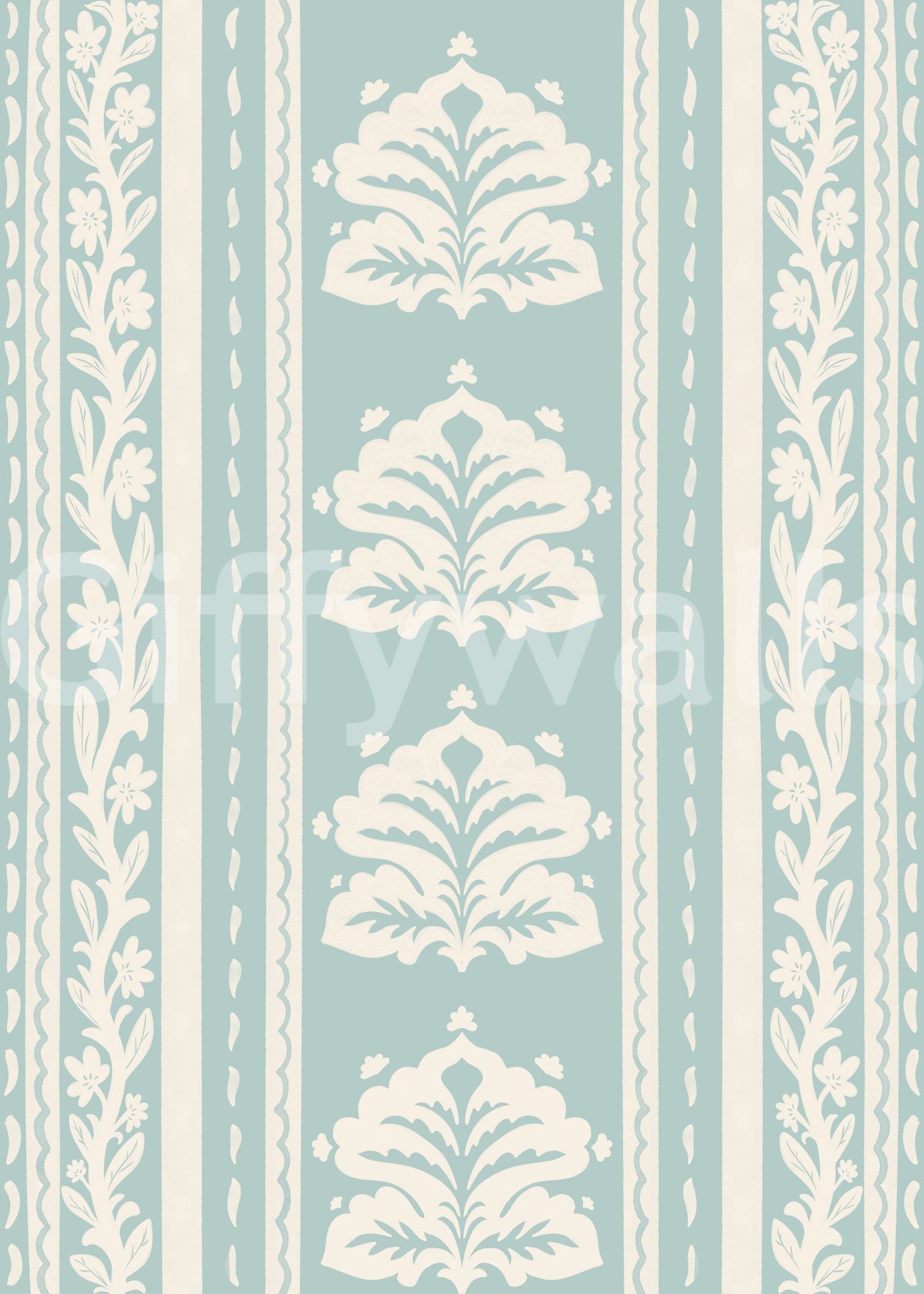 Minimalist Botanical Stripe in Blue Wallpaper