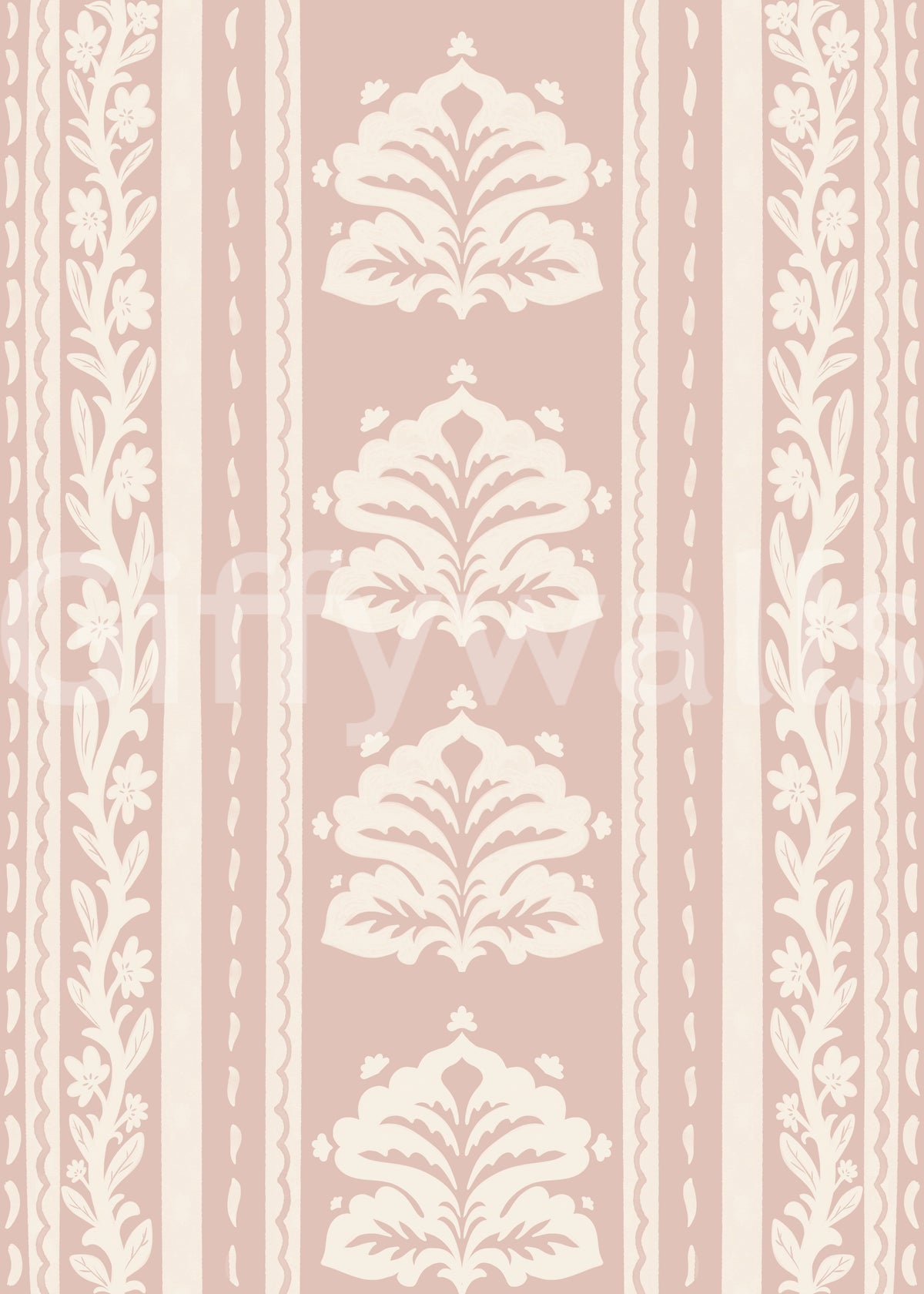Soft Rose Vertical Floral Damask Wallpaper