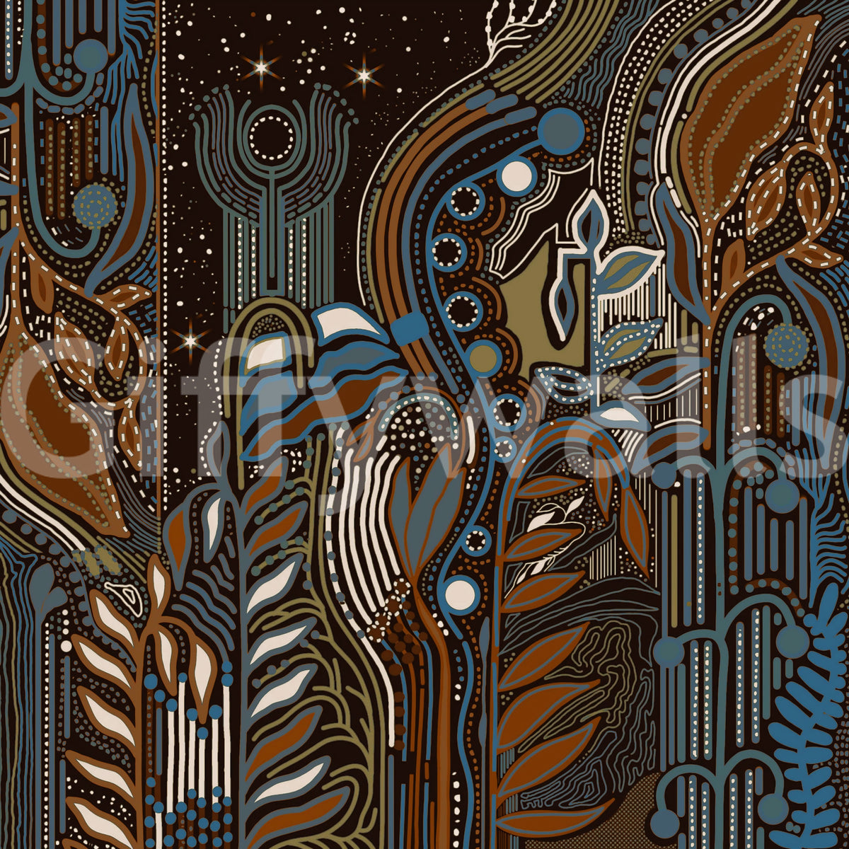 Starlit Botanical Rhythm Wall Mural