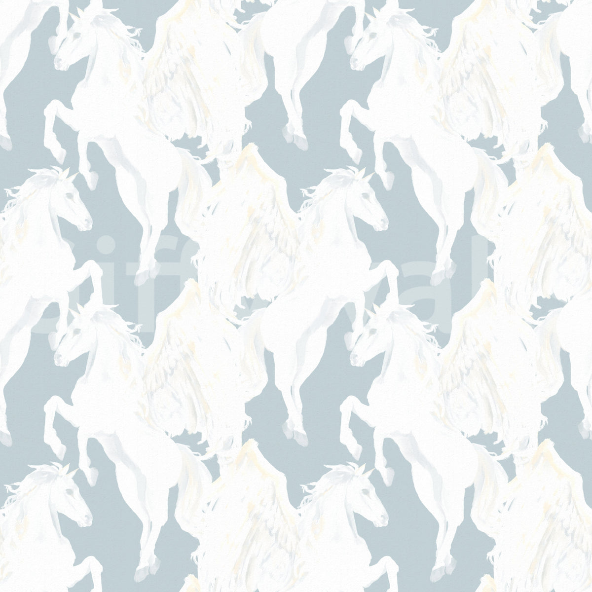 Ethereal Winged Horses on Soft Blue Wallpaper