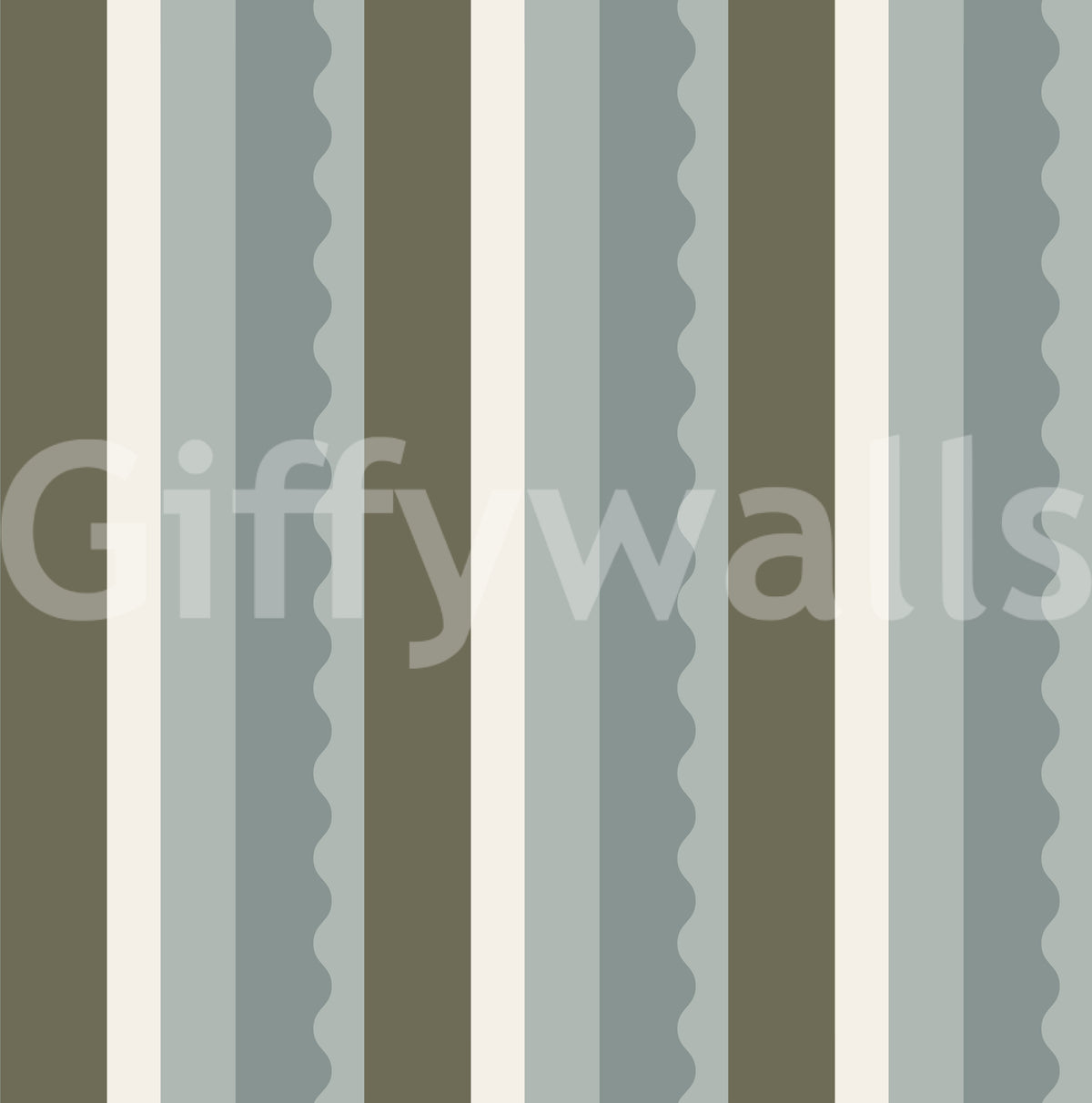 Sage and Charcoal Linear Scallop Stripes Wallpaper