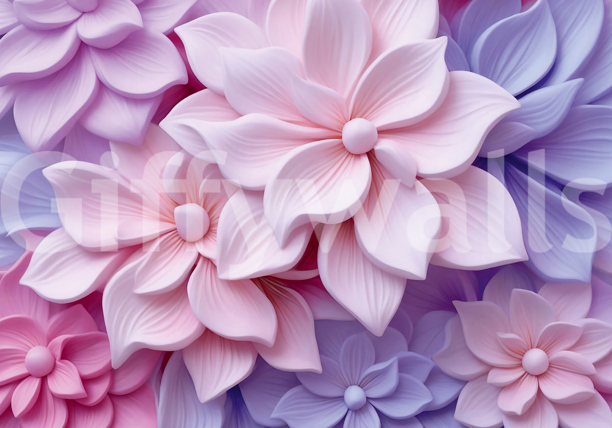 Soft Pastel 3d Flowers Wall Mural