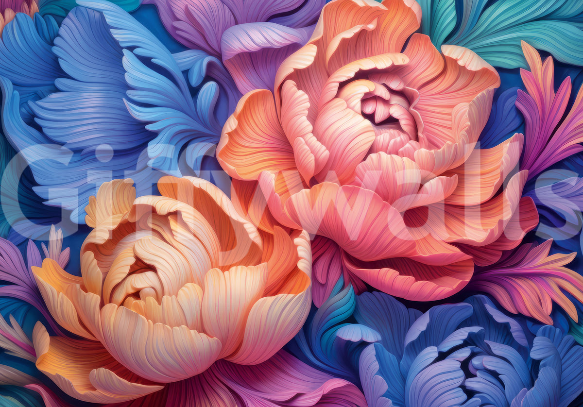Vibrant Peony Bloom Artistic Mural Wall Mural