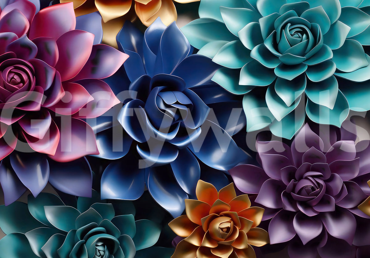 Sculptural Floral Layers in Jewel Tones Wall Mural