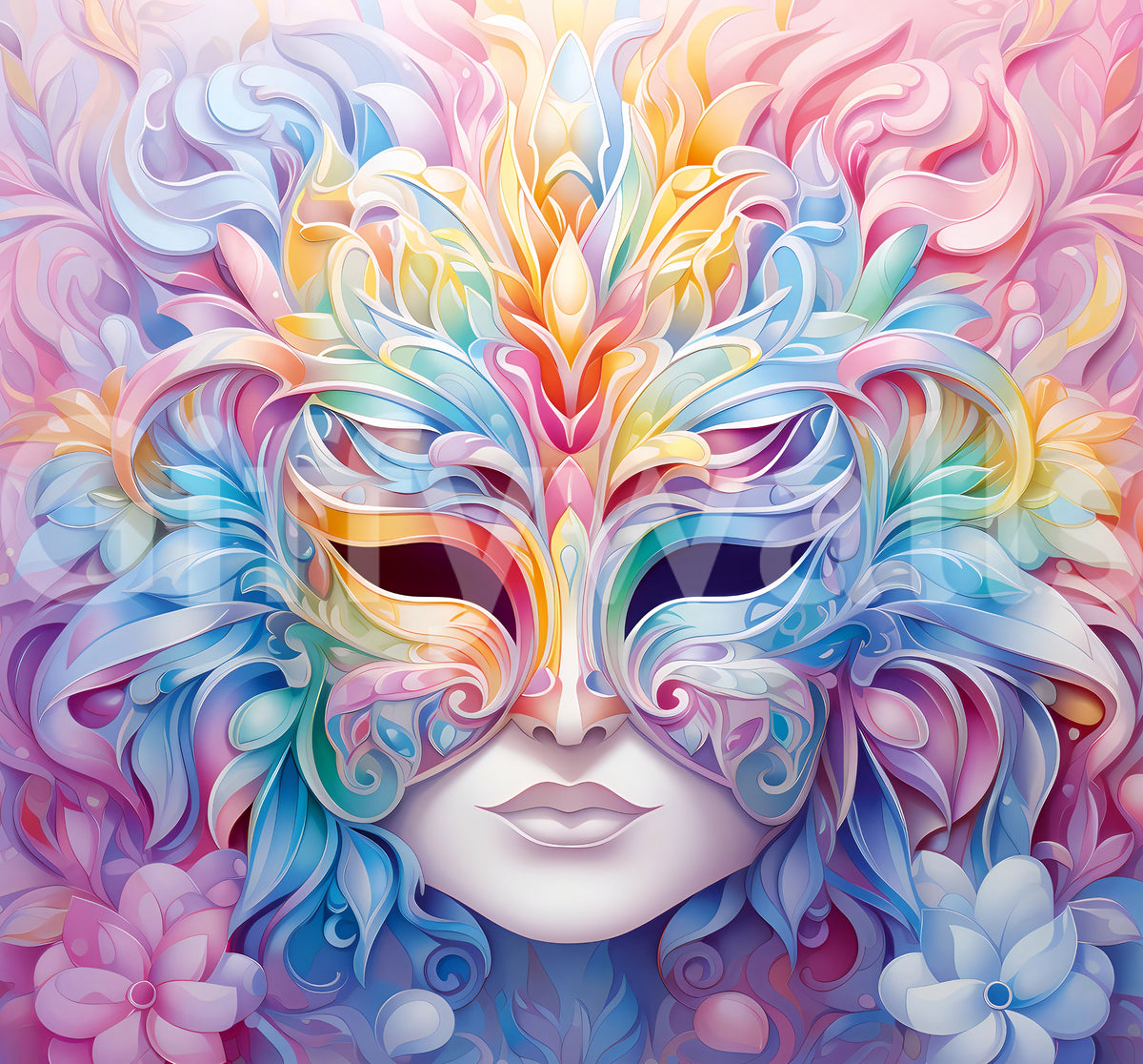 Pastel Floral Masquerade Motif Wall Mural