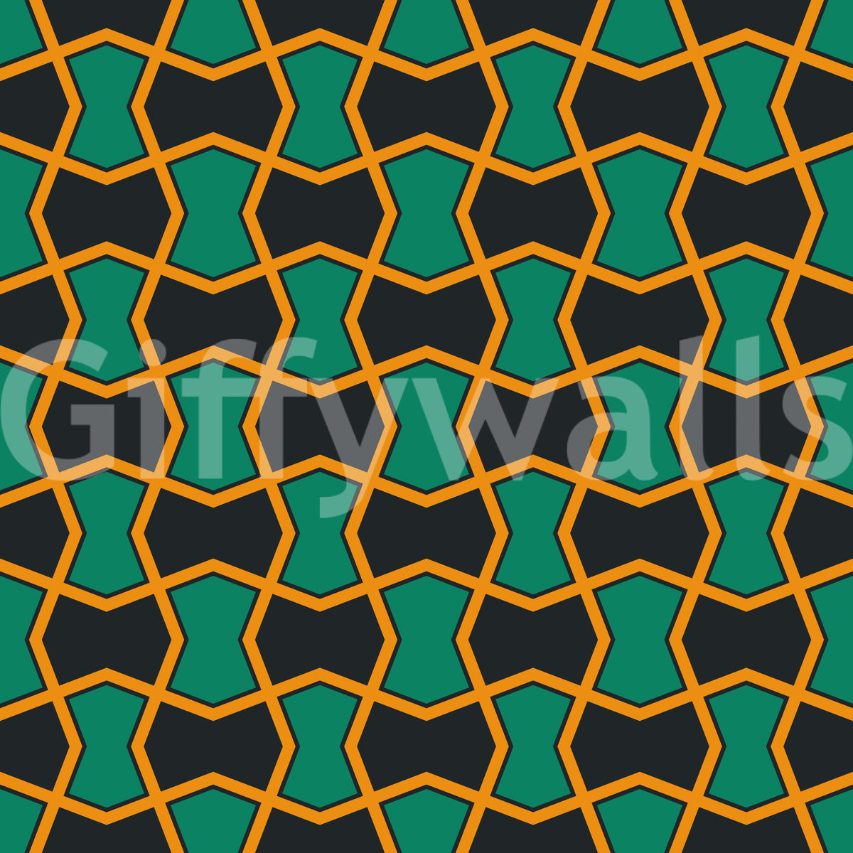 Charcoal and Green Art Deco Grid Wallpaper