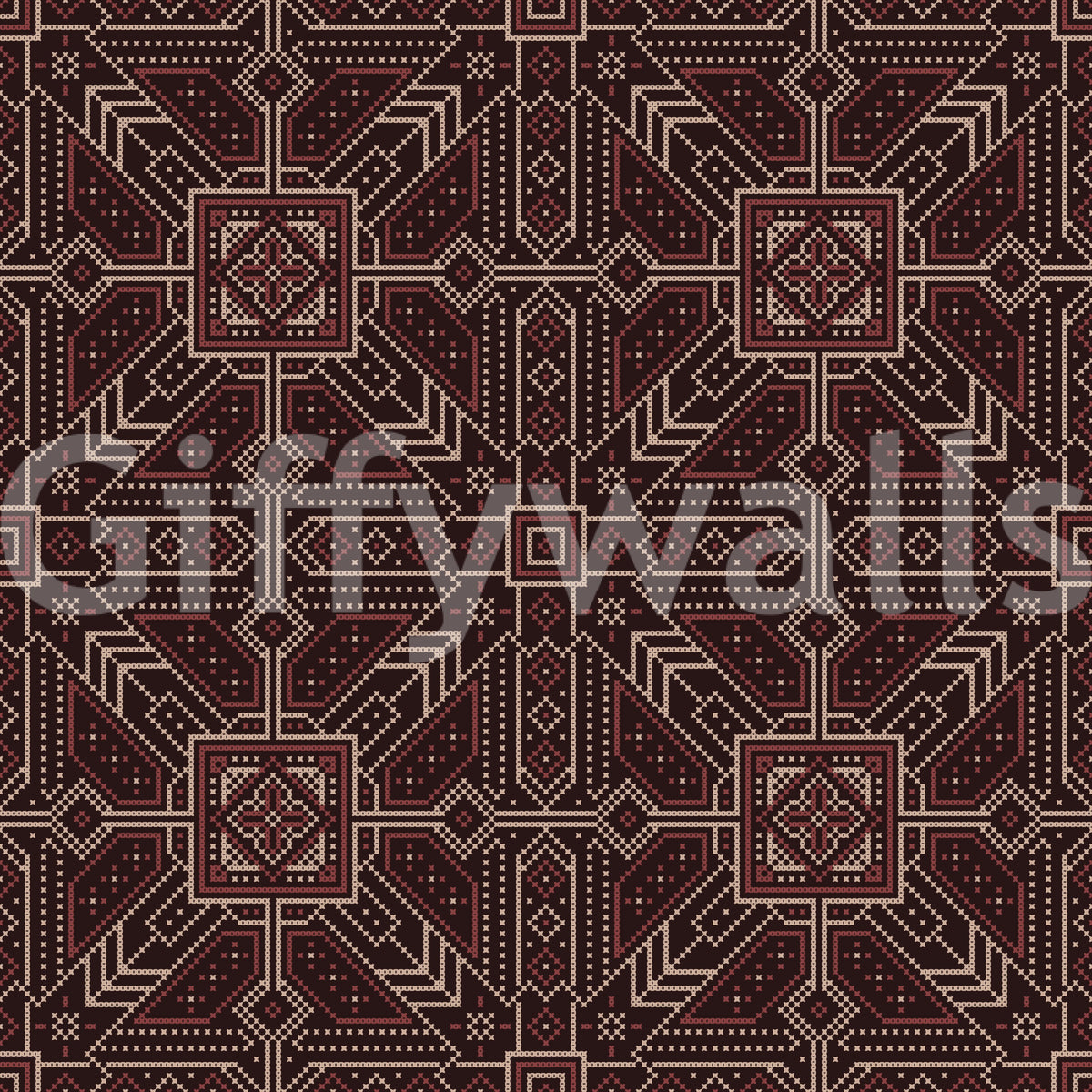 Cross Stitch Geometric Burgundy Pattern Wallpaper
