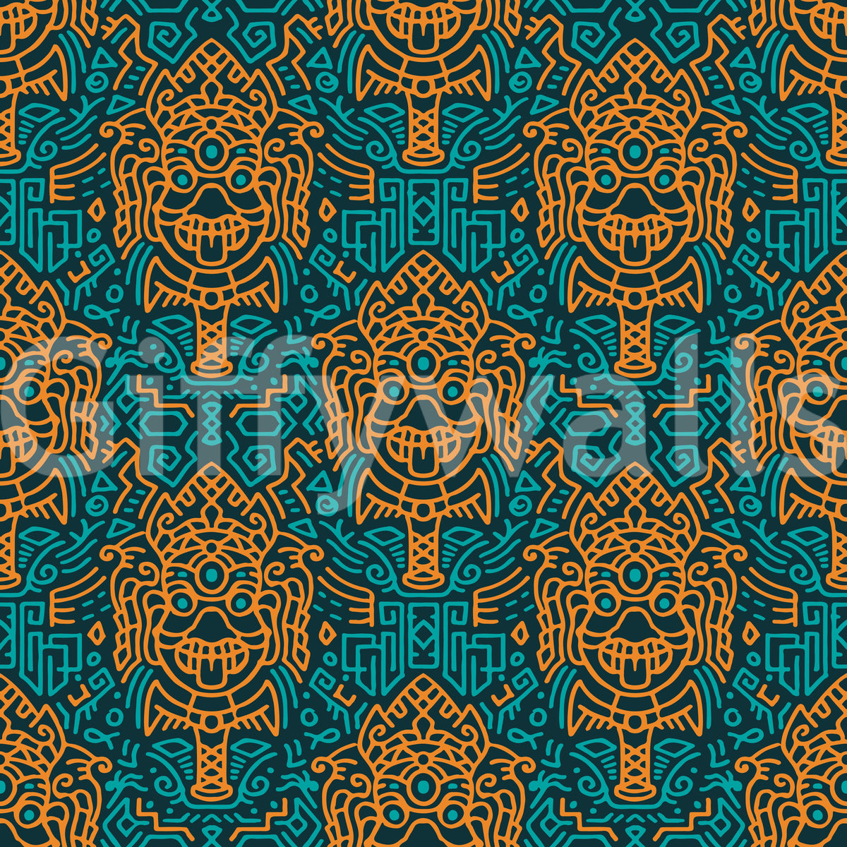 Graphic Mask Motif Pattern Wallpaper