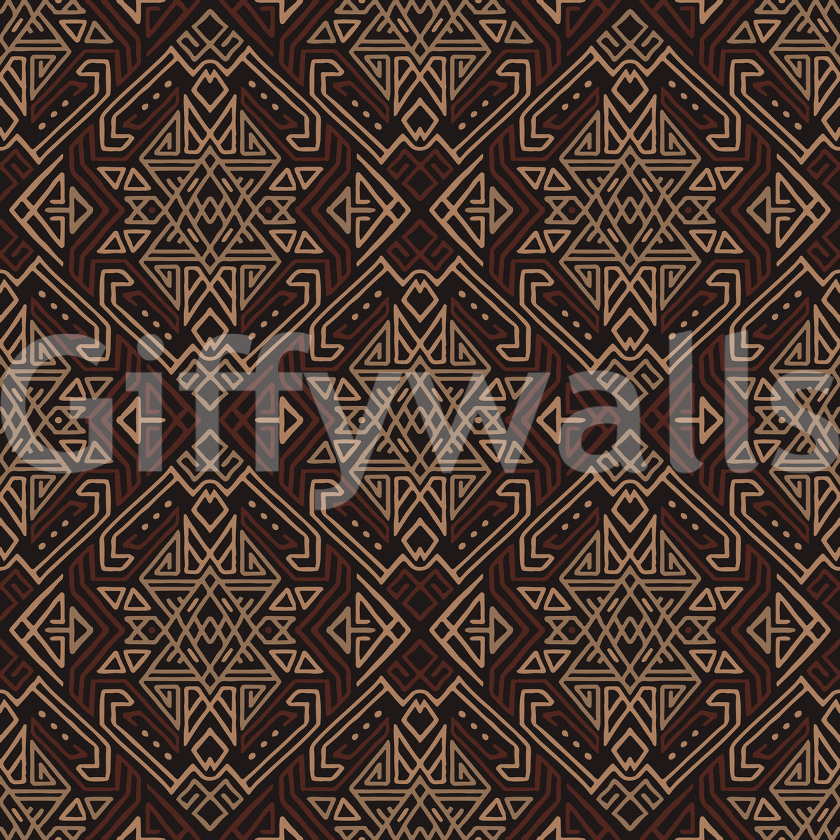 Ancient Geometric Brown Tribal Motif Wallpaper
