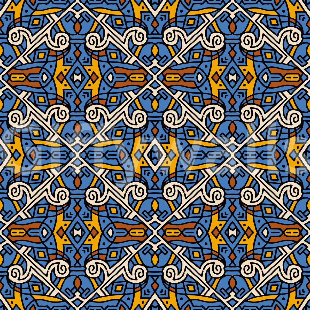 Tribal Mosaic Tile Motif Wallpaper