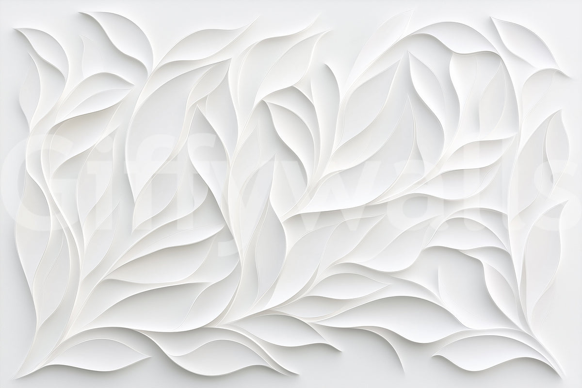 Sculpted White Petal Relief Wall Mural