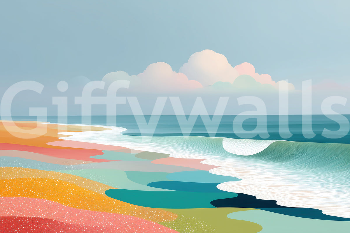 Vibrant Tropical Beach Horizon and Rolling Surf Wall Mural