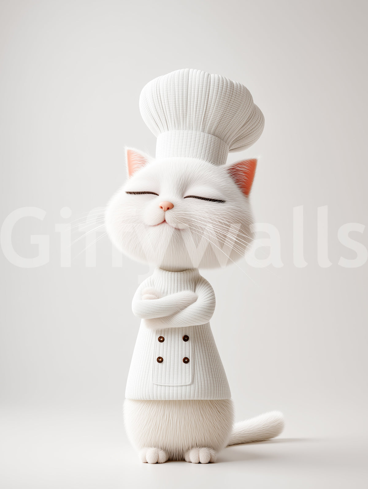Little White Chef Cat Portrait Wall Mural