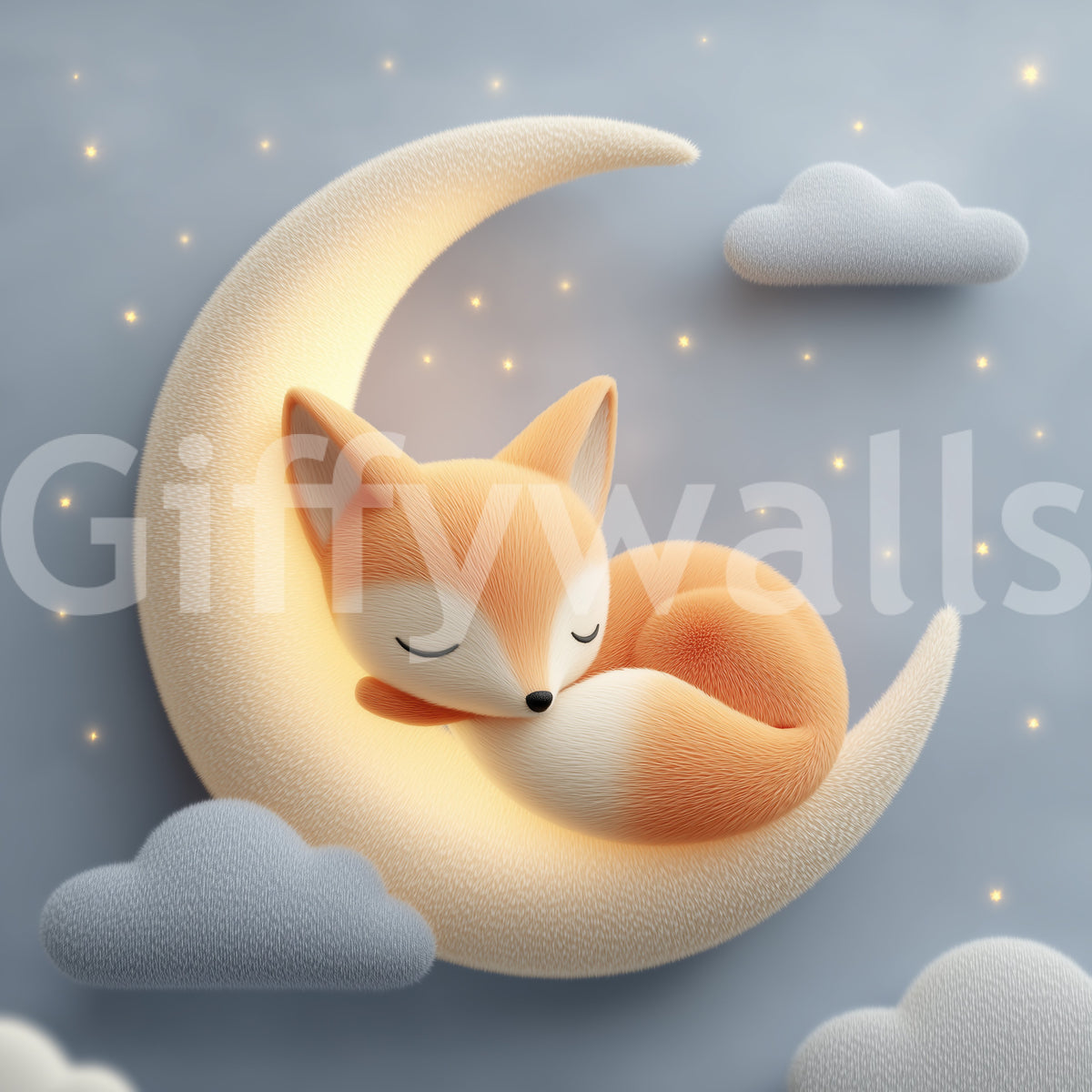 Sleeping Fox on Crescent Moon Wall Mural