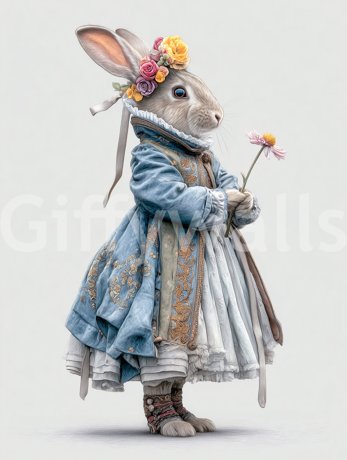 Fashion Rabbit In Vintage Gown Wall Mural