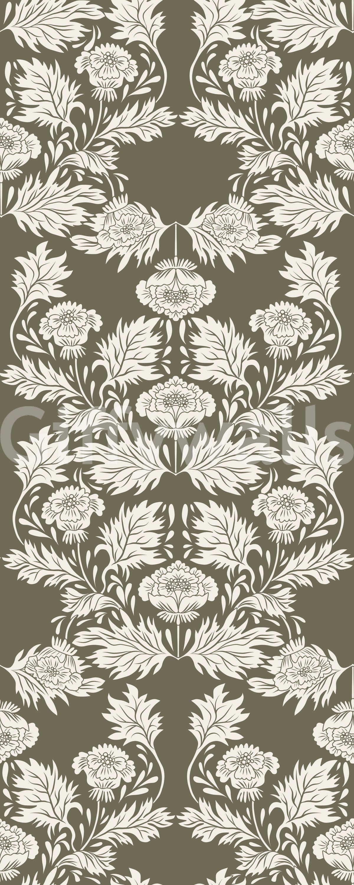 Muted Sage Traditional Floral Pattern Wallpaper