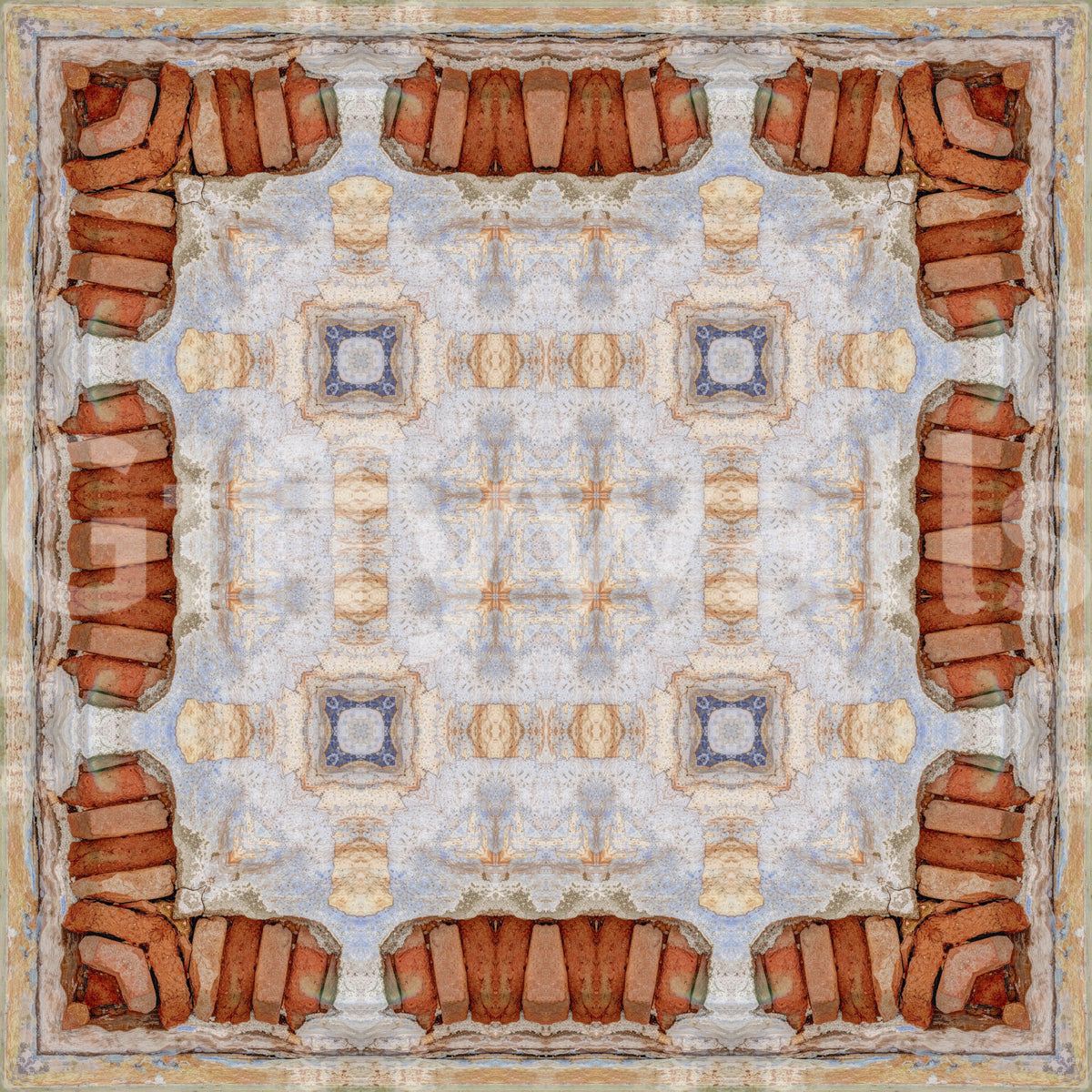 Aged Plaster and Brick Geometric Grid Wallpaper