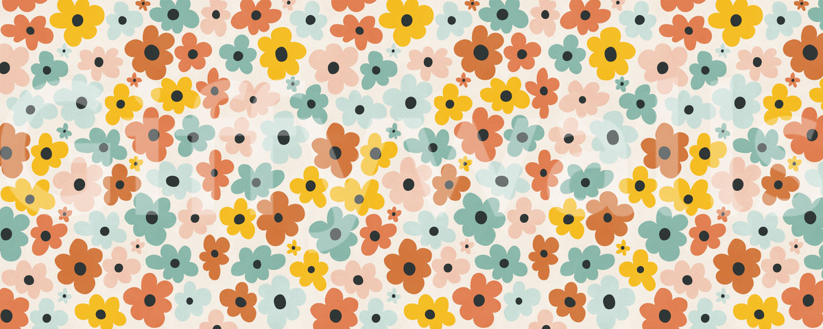 Retro Flower Power Pattern Wall Mural