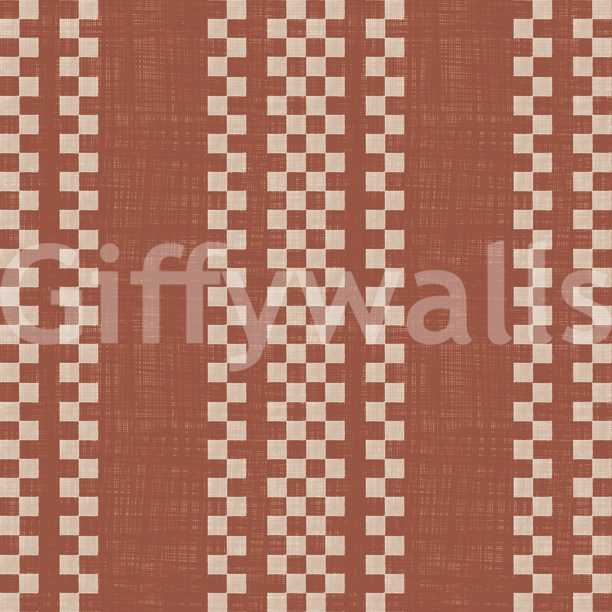 Ticking Checker Stripes - Terracotta Canvas Wallpaper