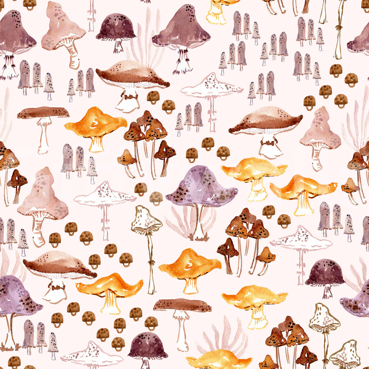 Watercolor Woodland Mushroom Pattern Wallpaper