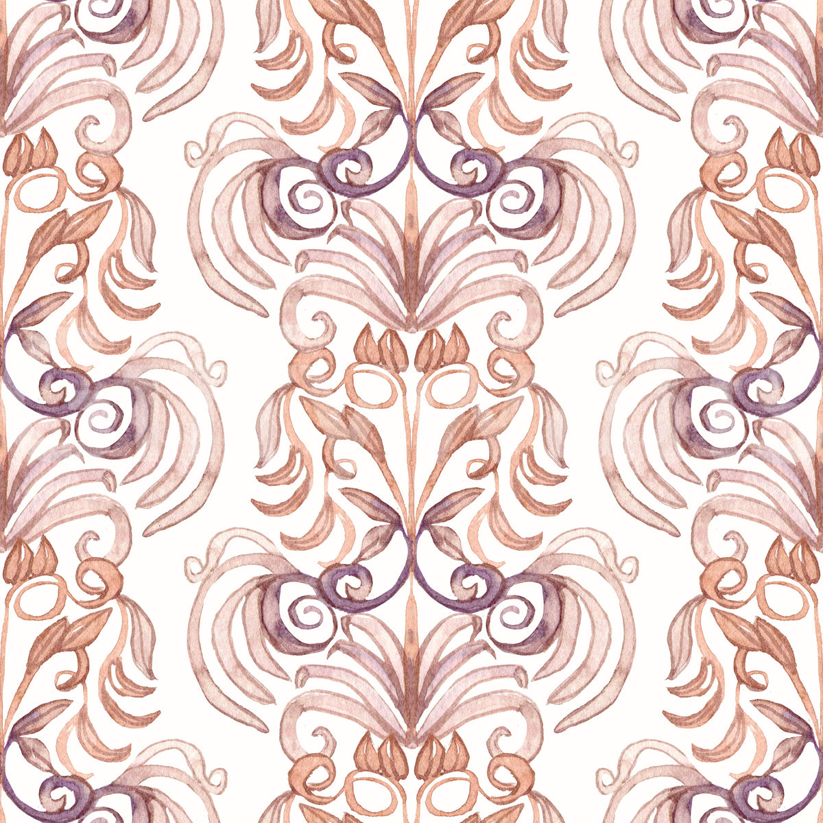 Soft Watercolor Damask Swirls Wallpaper