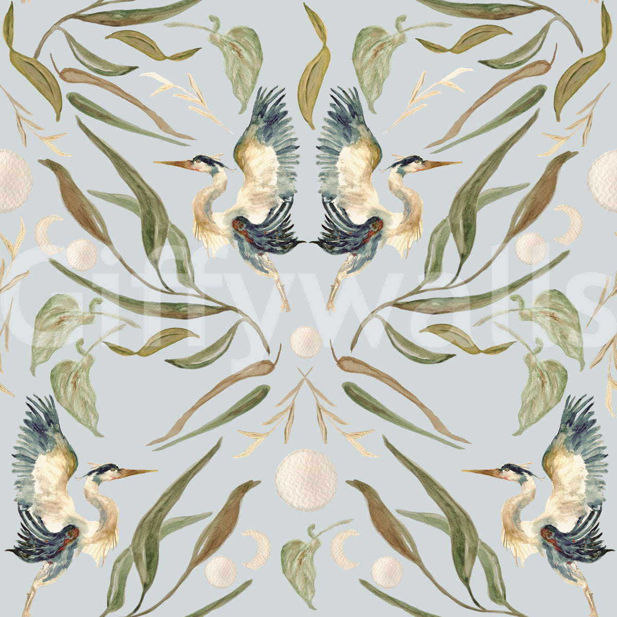 Blue Heron Moon Cycle Wallpaper
