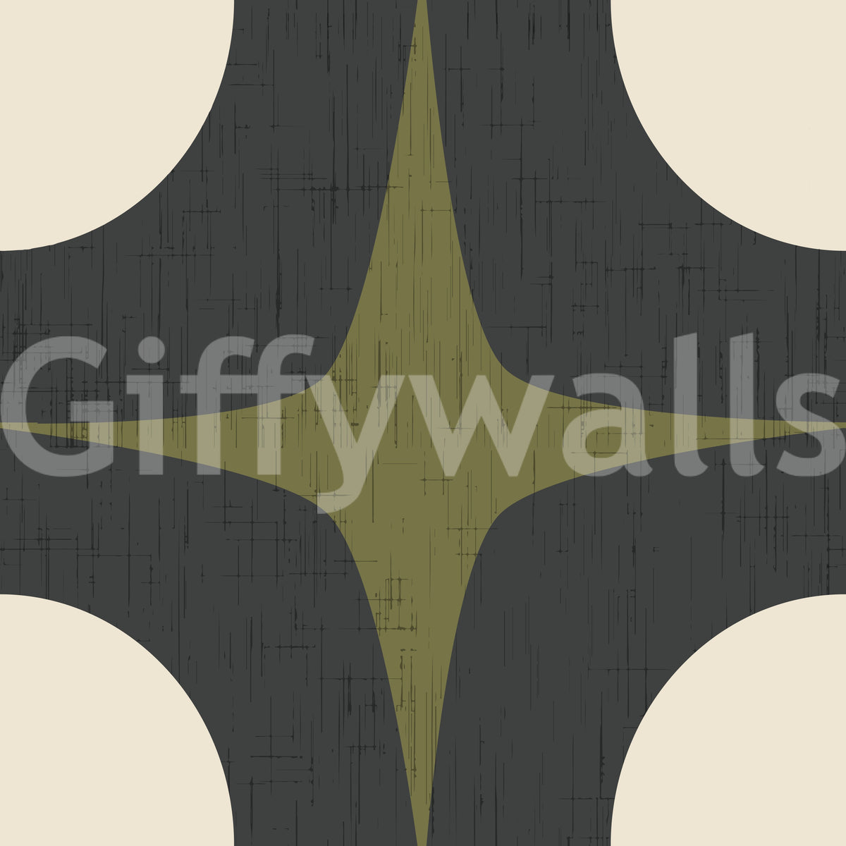 Mid Century Atomic Starburst Wallpaper Charcoal & Olive Wallpaper