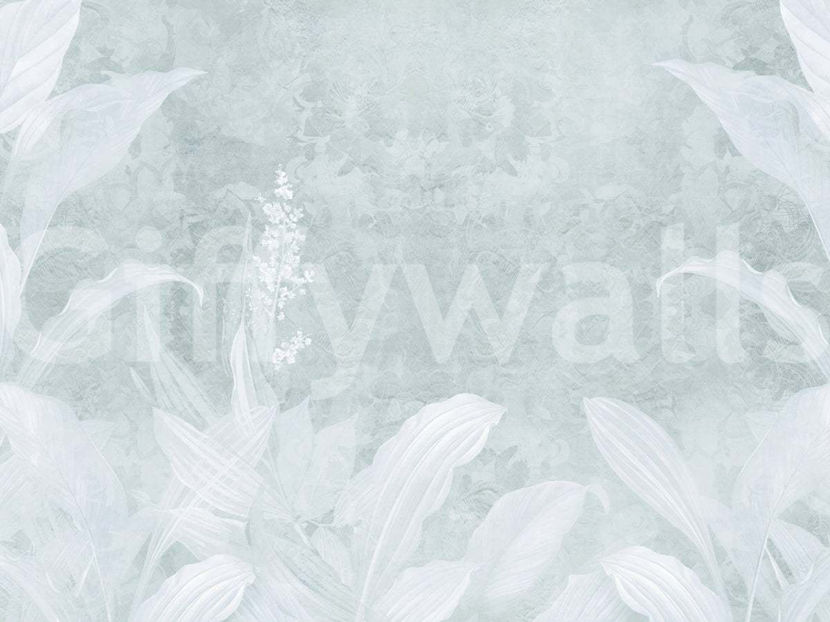 Misty Duck Egg Blue Botanical Leaf Border Wall Mural Wall Mural