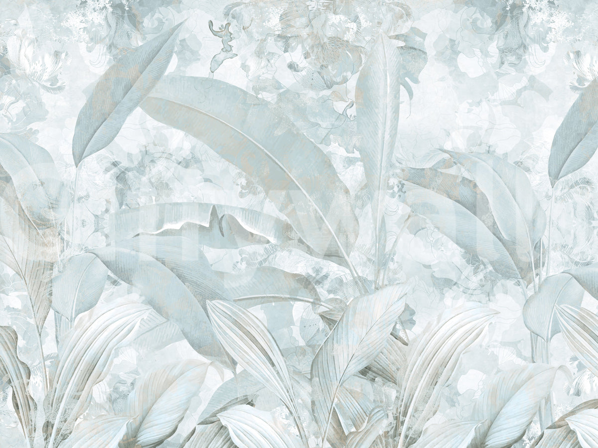 Ice Blue Botanical Banana Leaf Wall Mural Wall Mural