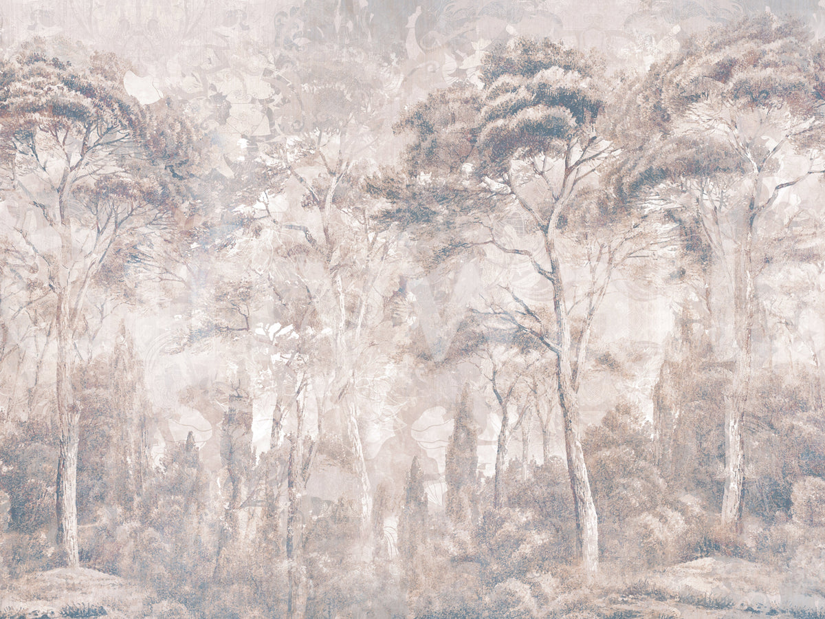 Dusty Mauve Taupe Misty Forest Landscape Wall Mural Wall Mural