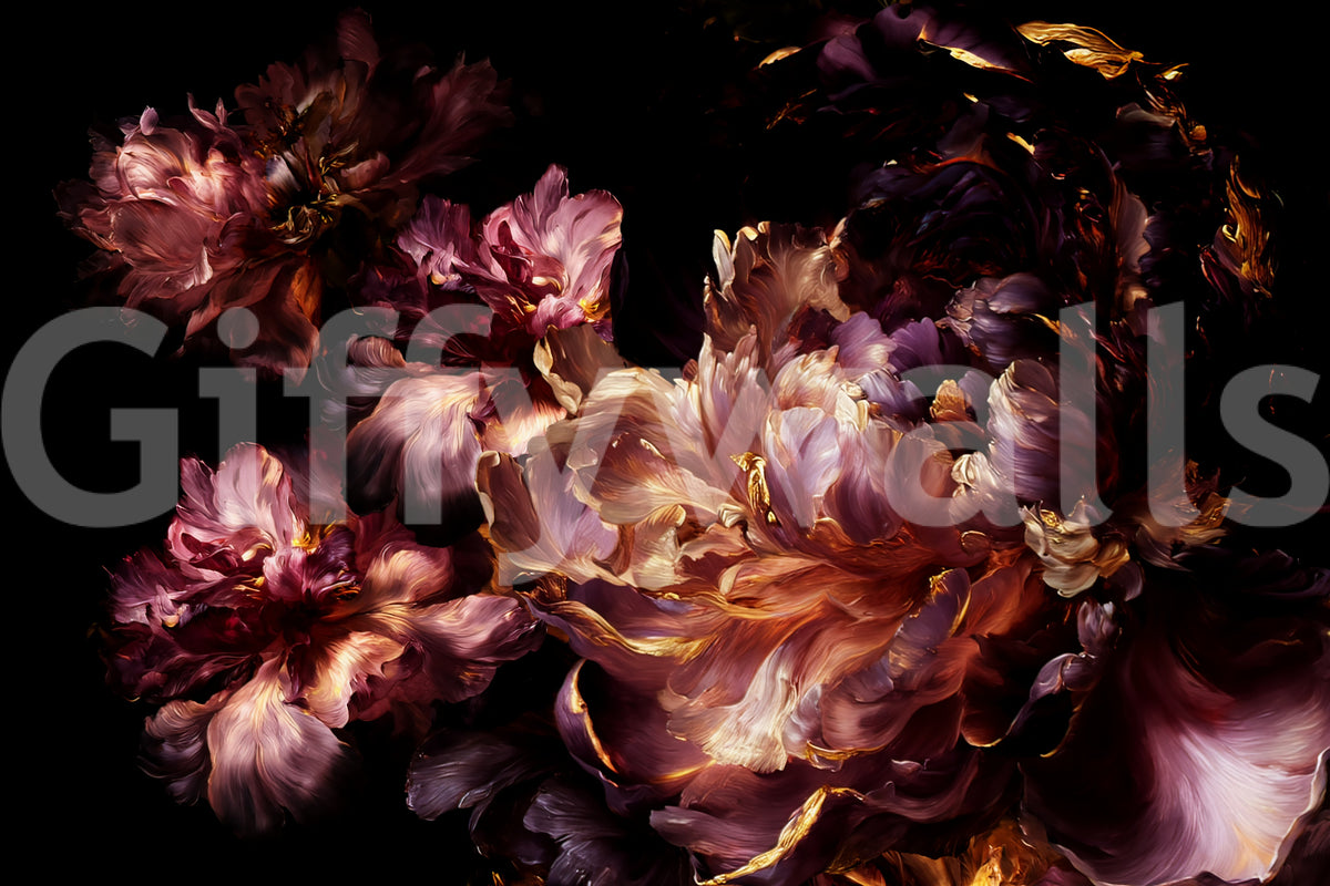 Gilded Dark Floral Bloom Wall Mural