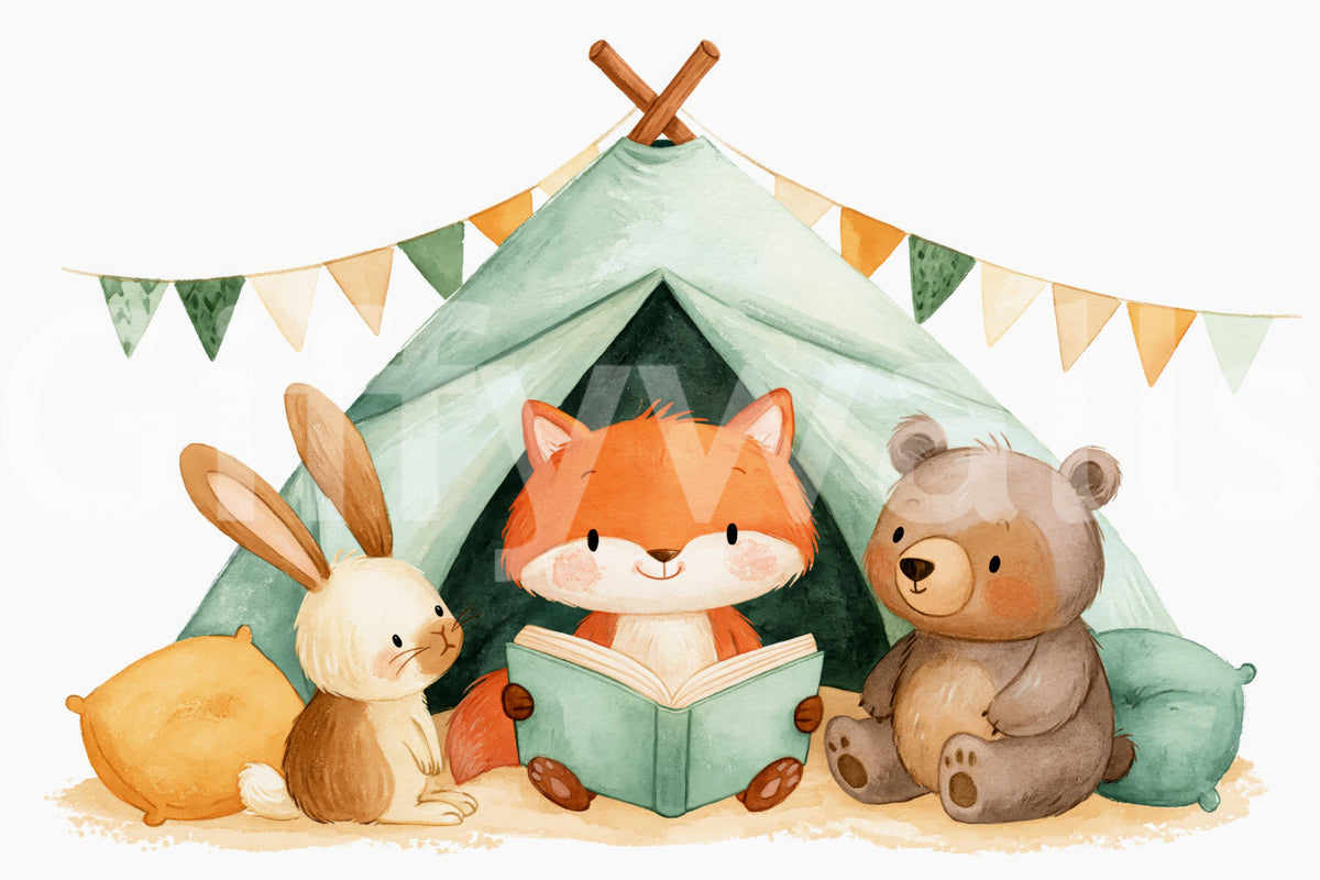 Fox and Friends Camping Adventure Wall Mural