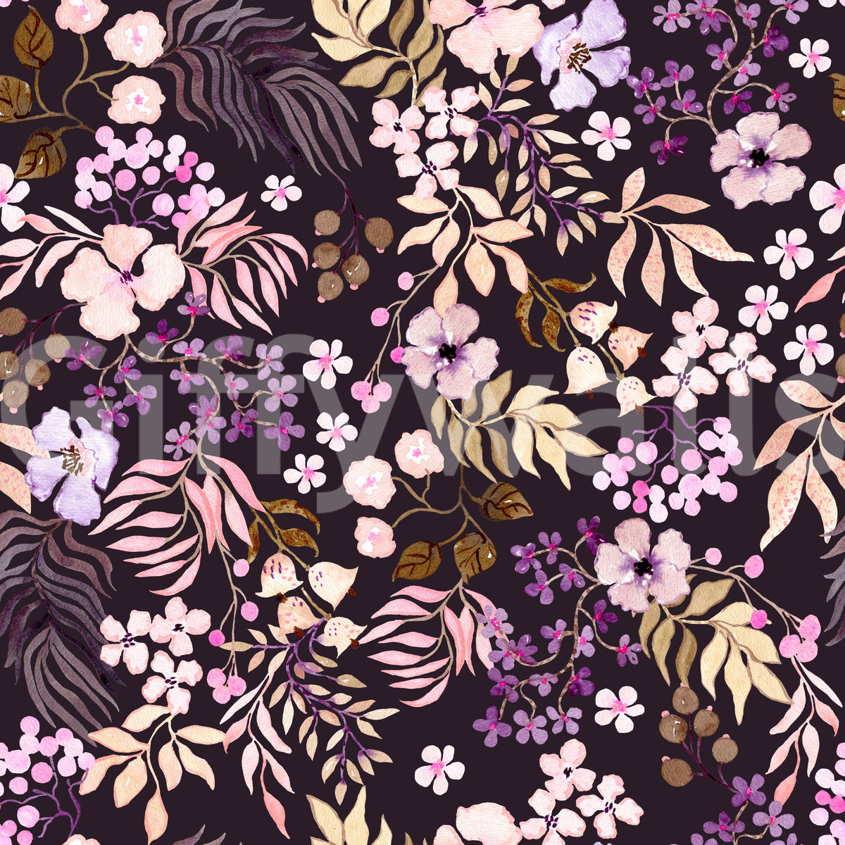 Dark Botanical Wildflowers Wallpaper