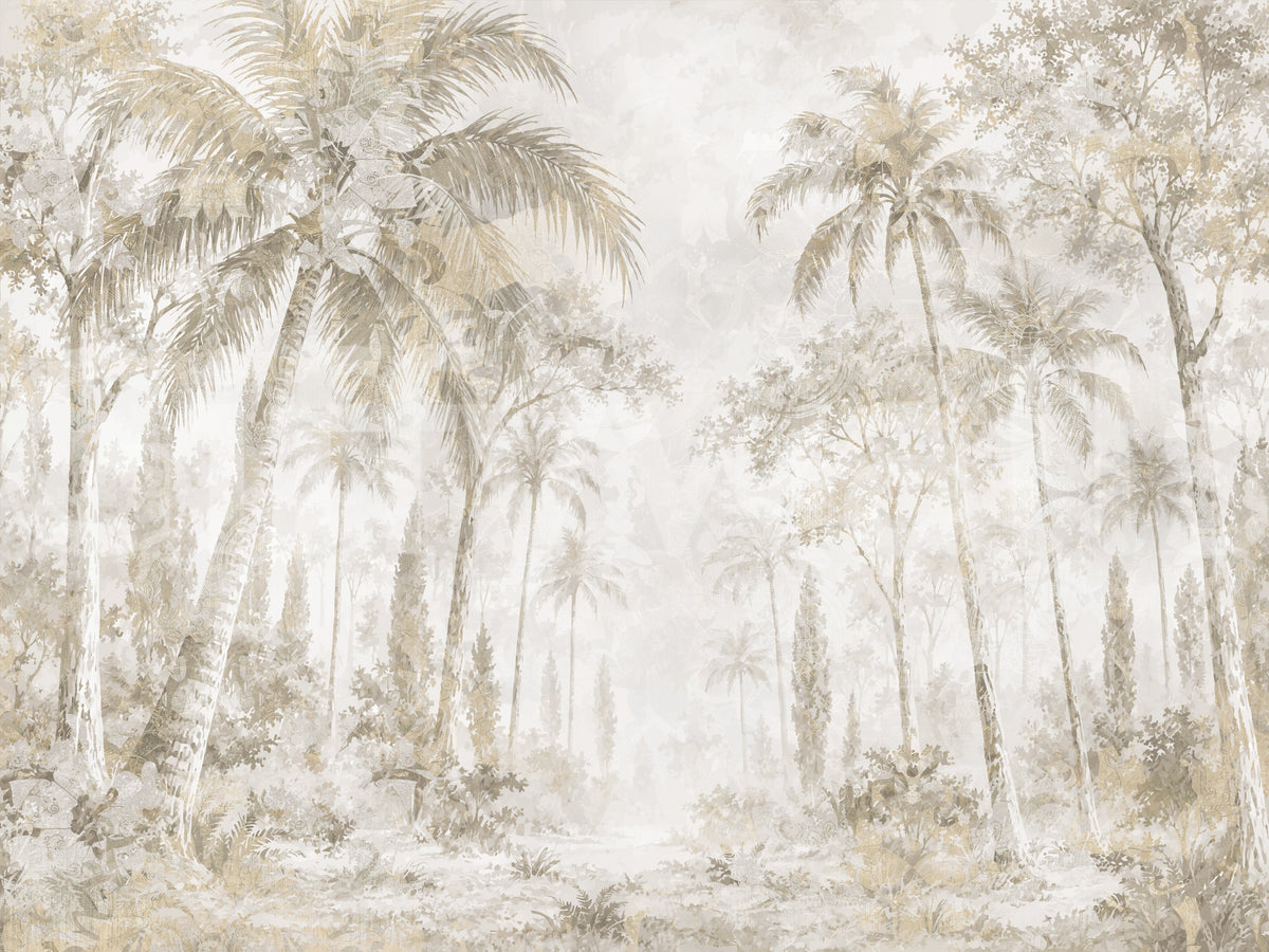 Oatmeal Mist Tropical Palm Path Wall Mural
