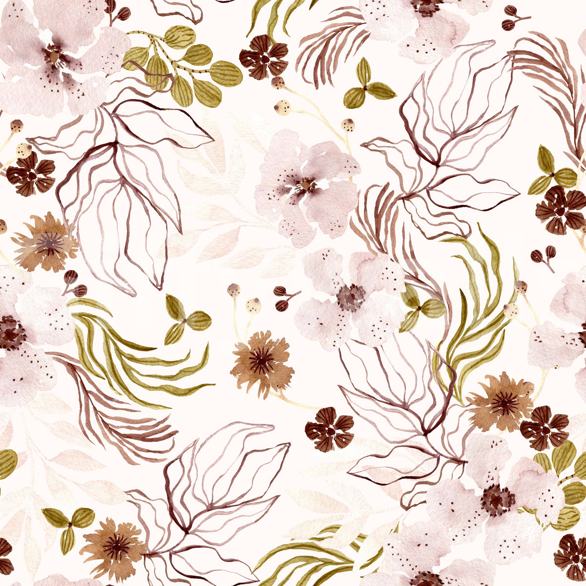 Pink Rustic Garden Watercolor Pattern Wallpaper