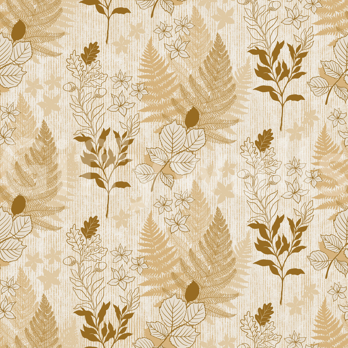 Alpine Botanical Silhouettes - Gold Wallpaper