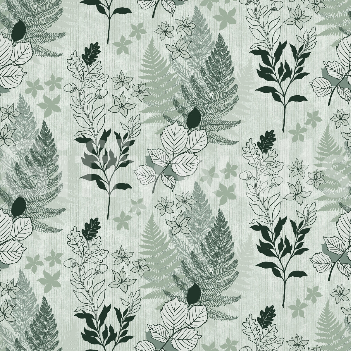 Alpine Botanical Silhouettes - Green Wallpaper