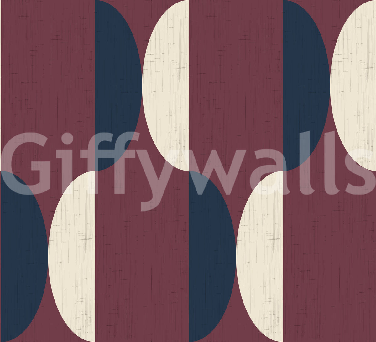 Mid Century Oval Wallpaper Burgundy Navy Wallpaper